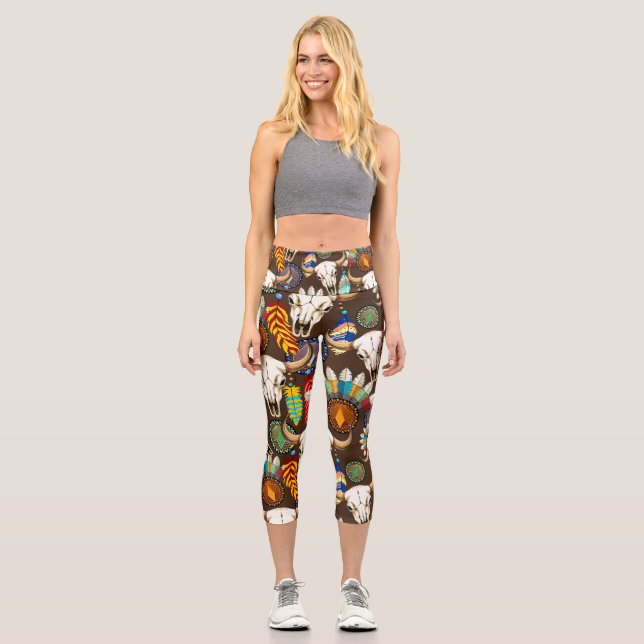 Büffelschädel-Emblem der amerikanischen Ureinwohne Capri Leggings (Vorderseite)