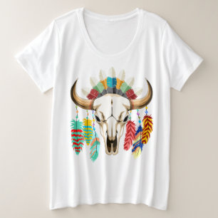 Büffelschädel-Emblem der amerikanischen Ureinwohne Große Größe T-Shirt