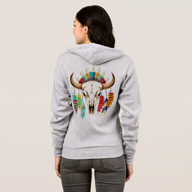 Büffelschädel-Emblem der amerikanischen Ureinwohne Hoodie (Schwarz voll)