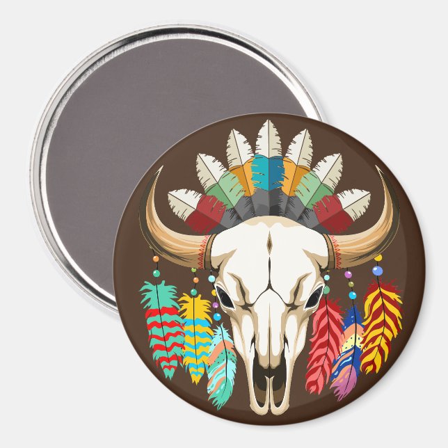 Büffelschädel-Emblem der amerikanischen Ureinwohne Magnet (Vorderseite/Rückseite)