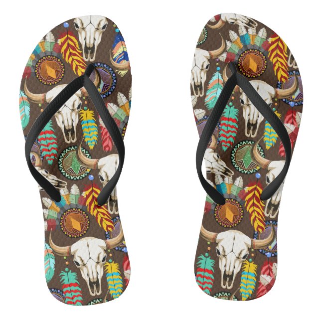 Büffelschädel-Emblem der Native Americans Flip Flops (Fußbett)
