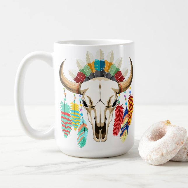 Büffelschädel-Emblem der Native Americans Kaffeetasse (Mit Donut)
