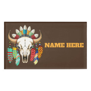 Büffelschädel-Emblem der Native Americans Namenschild