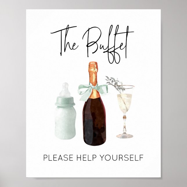 Buffet-Zeichen für Baby Dusche Grün Sip & See Poster (Vorne)