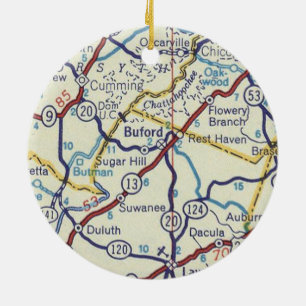 Buford Georgia Vintag Map Keramik Ornament