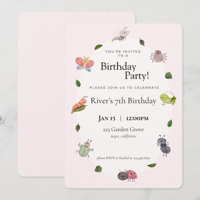 Bug Birthday Party Einladung (Vorne/Hinten)