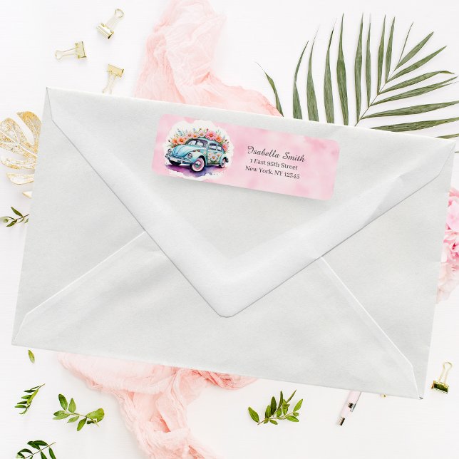 Bug Car von Groovy 60 mit Daisies Rücksendeadresse (Revive retro vibes: 60's bug and daisies, add whimsy to envelopes.)