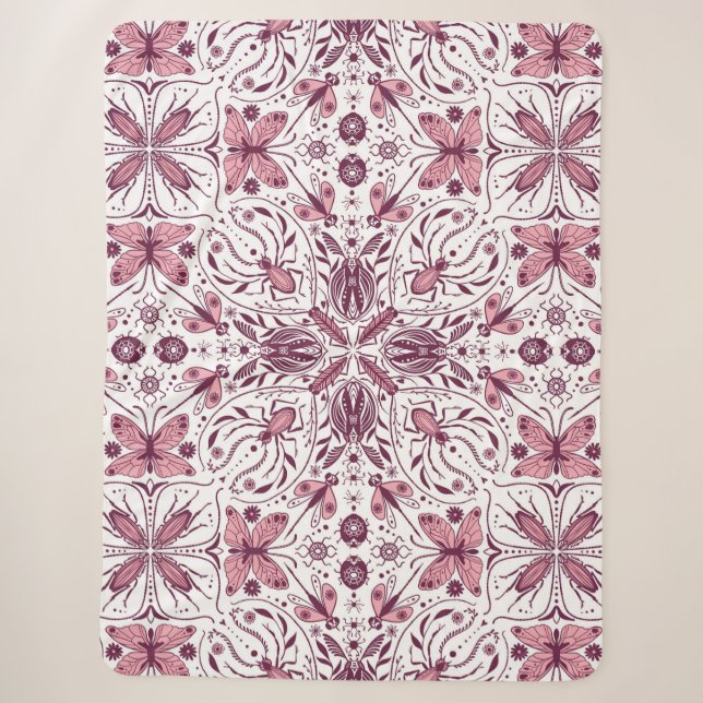 Bug, dunkle Magenta und rosa auf weiß Sherpadecke (Vorderseite)