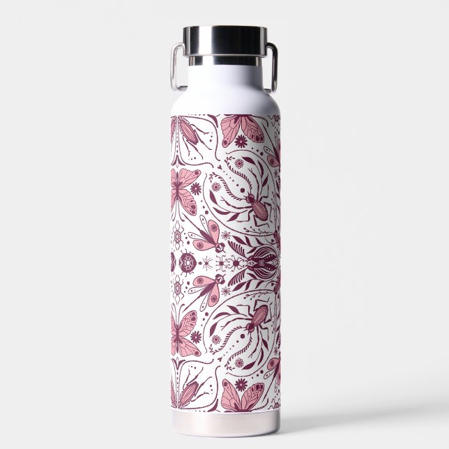 Bug, dunkle Magenta und rosa auf weiß Trinkflasche (Vorne)