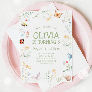 Bug Girl Birthday Invitation Insect Party Einladung