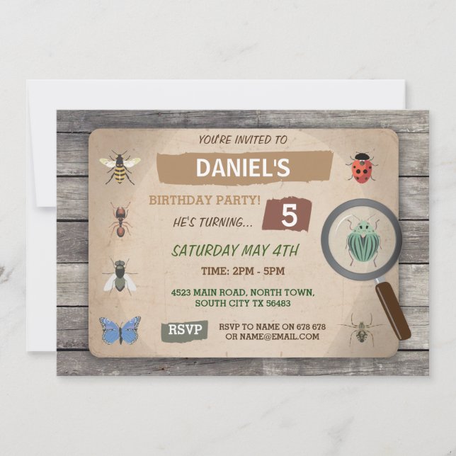 Bug Hunt Birthday Invasion Garten Einladung (Vorderseite)