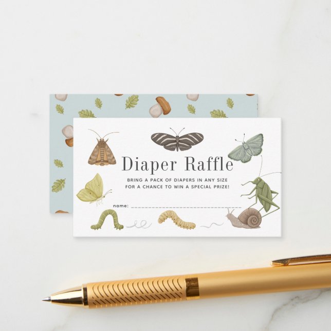 Bug Insekten Baby Shower Diaper Raffle Ticket Begleitkarte (Vorderseite/Rückseite Beispiel)