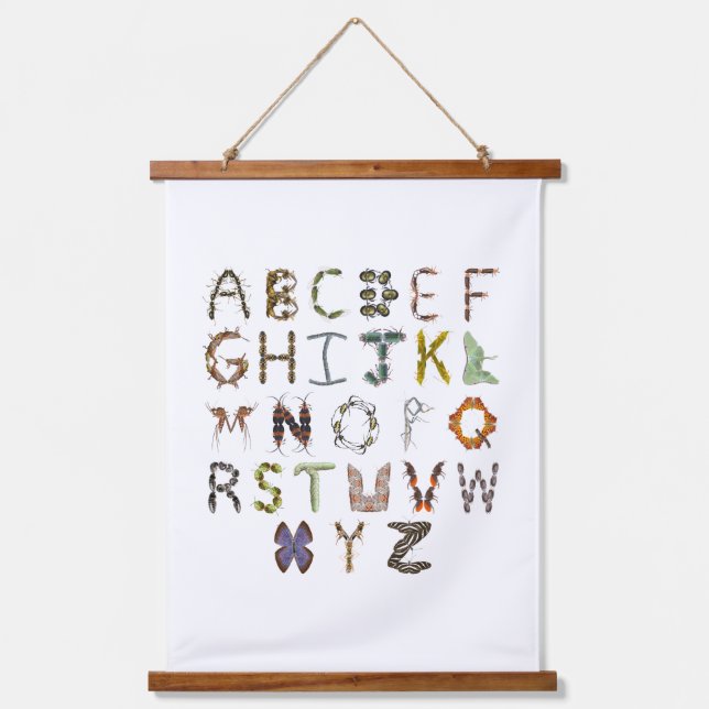 Bug Kinderzimmer Decor - Insect Alphabet Wandteppich Mit Holzrahmen (Vorderseite)