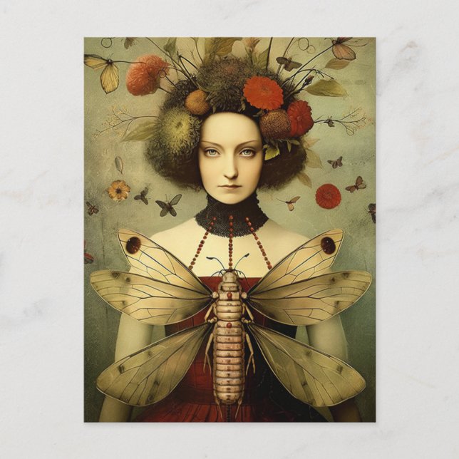 Bug Lady Creepy Vintag Retro Postkarte (Vorderseite)