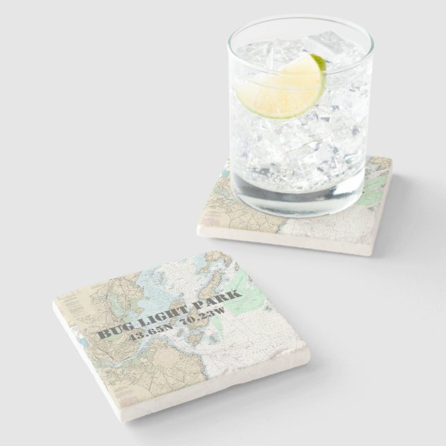 Bug Light Park, Maine Authentic Boating Chart Steinuntersetzer (Seitenansicht)