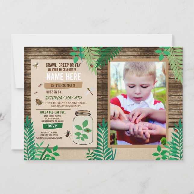 Bug Scavenger Foto Jagd Holz Party Blätter Leaf Einladung (Vorderseite)