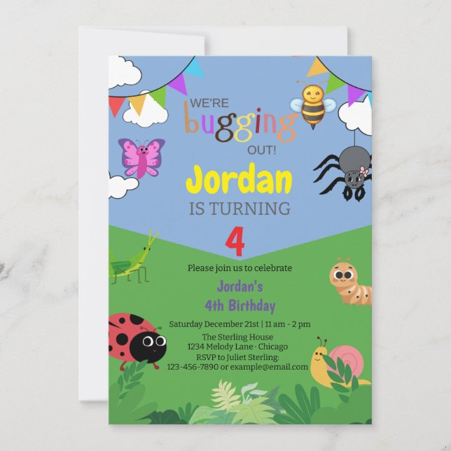 Bug Themed Kindergeburtstag Einladung Creepy Crawl (Vorderseite)