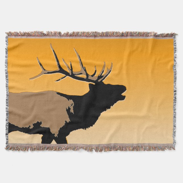 Bugling Bull Elch bei Sunset Original Wildlife Art Decke (Vorderseite)