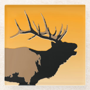 Bugling Bull Elch bei Sunset Original Wildlife Art Glasuntersetzer
