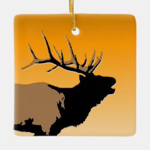 Bugling Bull Elch bei Sunset Original Wildlife Art Keramikornament
