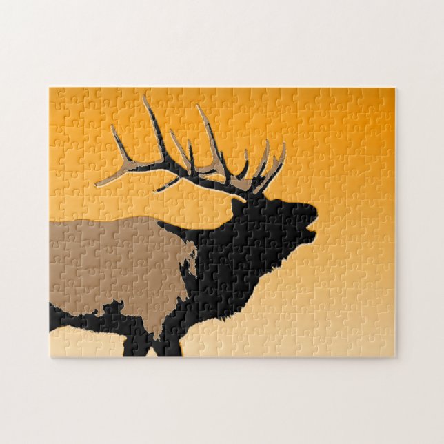 Bugling Bull Elch bei Sunset Original Wildlife Art Puzzle (Horizontal)