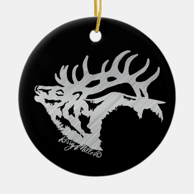 Bugling Bull Elk Keramik Ornament (Vorne)