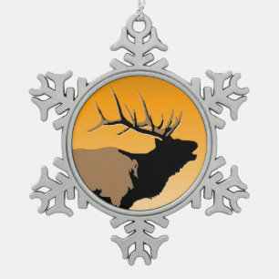 Bugling Elk at Sunset - Original Wildlife Art Schneeflocken Zinn-Ornament