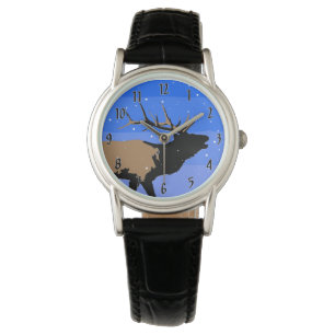 Bugling Elk im Winter - Original Wildlife Art Armbanduhr