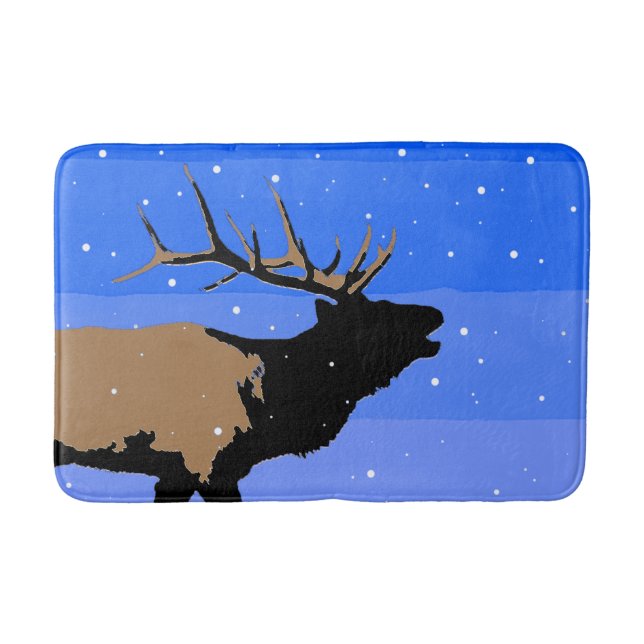 Bugling Elk im Winter - Original Wildlife Art Badematte (Vorderseite)