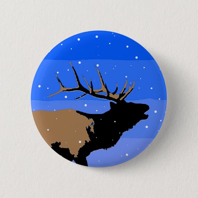 Bugling Elk im Winter - Original Wildlife Art Button (Vorderseite)