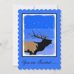 Bugling Elk im Winter - Original Wildlife Art Einladung
