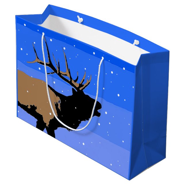 Bugling Elk im Winter - Original Wildlife Art Große Geschenktüte (Rückseite Schrägansicht)