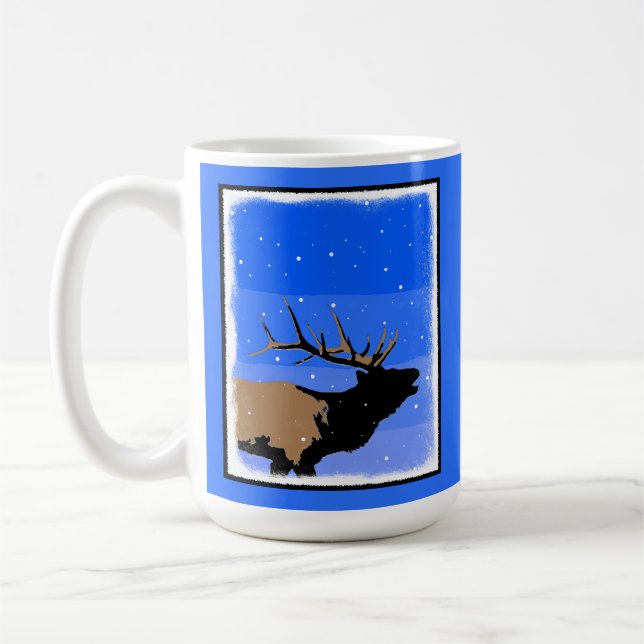 Bugling Elk im Winter - Original Wildlife Art Kaffeetasse (Links)