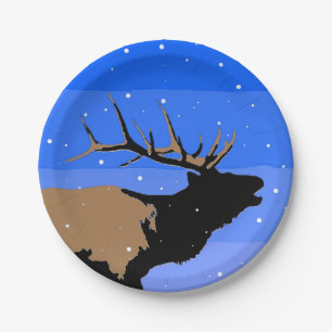 Bugling Elk im Winter - Original Wildlife Art Pappteller