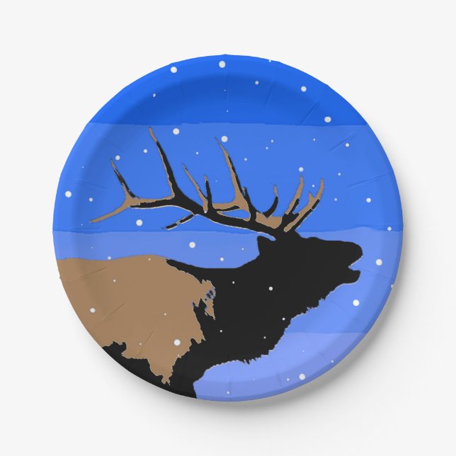 Bugling Elk im Winter - Original Wildlife Art Pappteller (Vorderseite)
