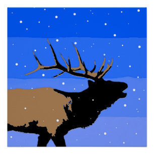 Bugling Elk im Winter - Original Wildlife Art Poster