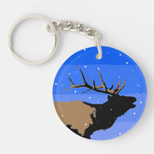 Bugling Elk im Winter - Original Wildlife Art Schlüsselanhänger
