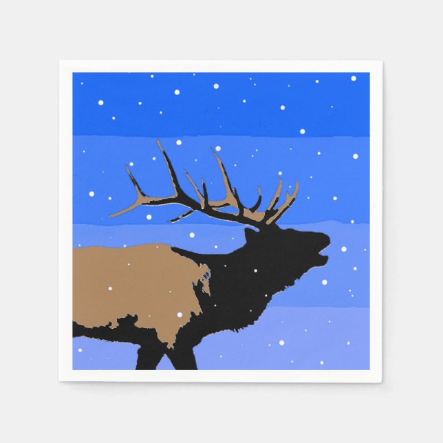 Bugling Elk im Winter - Original Wildlife Art Serviette (Vorderseite)