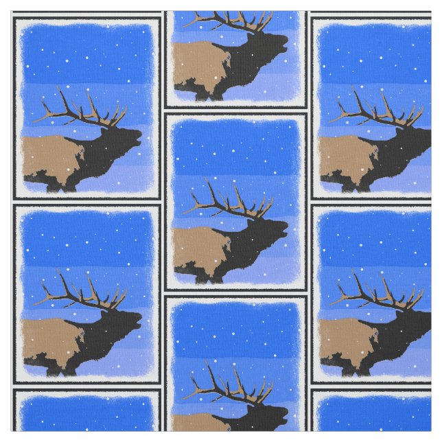 Bugling Elk im Winter - Original Wildlife Art Stoff (Muster)