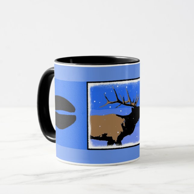 Bugling Elk im Winter - Original Wildlife Art Tasse (Vorderseite Links)