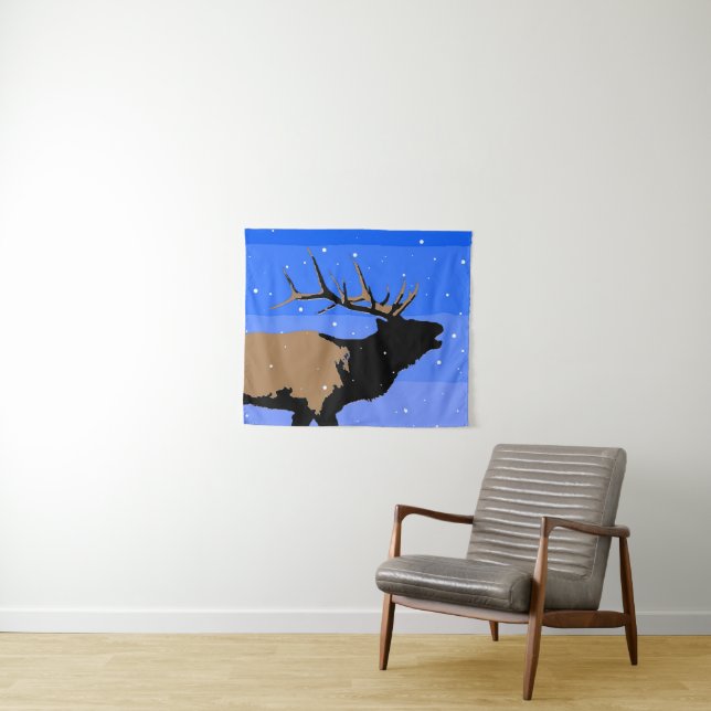 Bugling Elk im Winter - Original Wildlife Art Wandteppich (Beispiel (Horizontal))