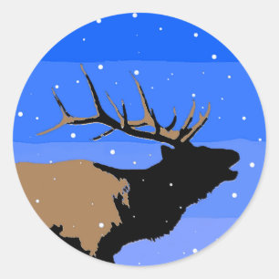 Bugling Elk in Winter - Original Wildlife Art Runder Aufkleber