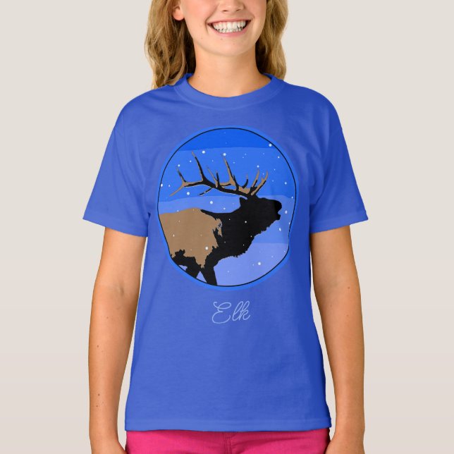 Bugling Elk in Winter - Original Wildlife Art T-S T-Shirt (Vorderseite)
