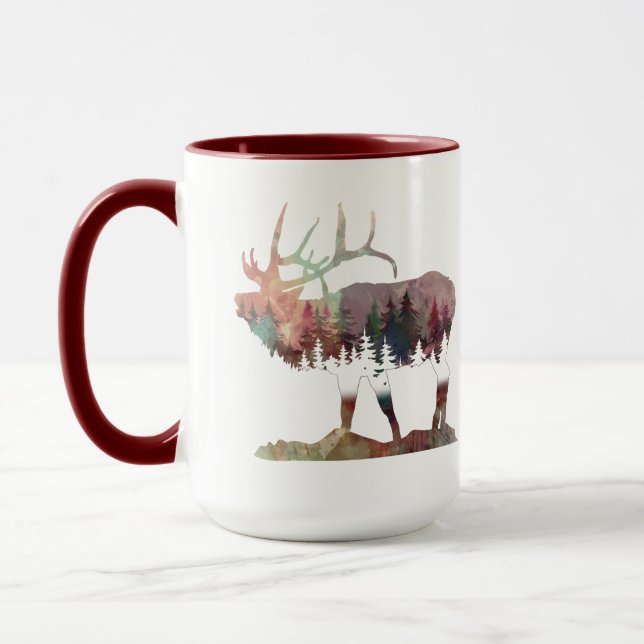 Bugling multicolor Aquarell Elche Silhouette Tasse (Links)