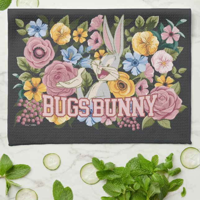 BUGS BUNNY™ Blumenstickerei Grafik Geschirrtuch (Gefaltet)