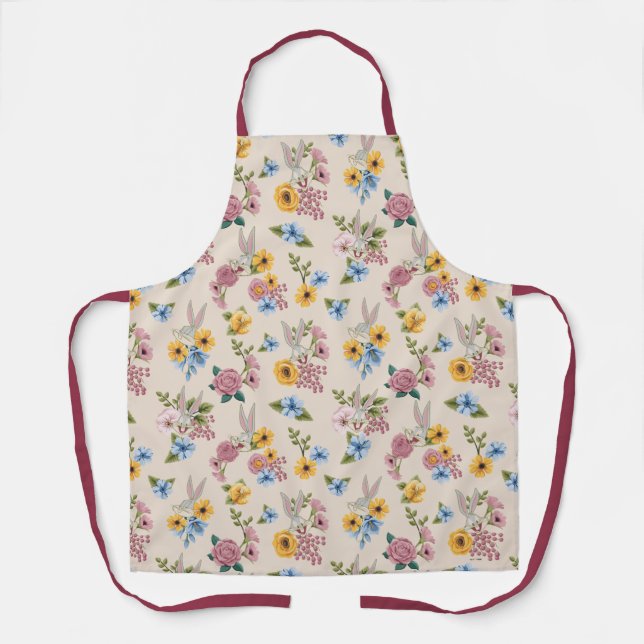 BUGS BUNNY™ Blumenstickerei-Muster Schürze (Vorderseite)