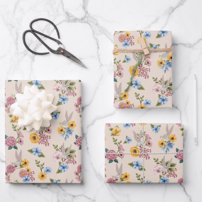 BUGS BUNNY™ Blumenstickereimuster Geschenkpapier Set (Vorderseite)