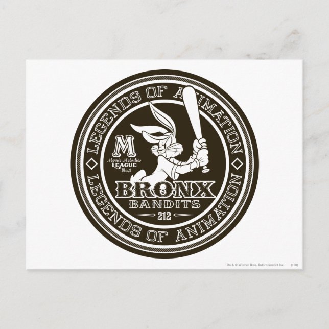 BUGS BUNNY™ Bronx Bomber's Round Logo B/W Postkarte (Vorderseite)