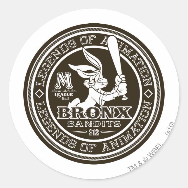BUGS BUNNY™ Bronx Bomber's Round Logo B/W Runder Aufkleber (Vorderseite)