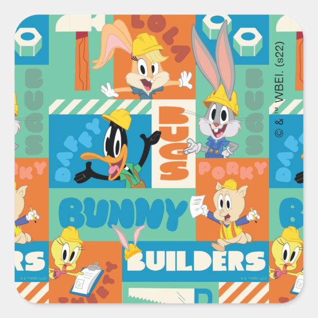 BUGS BUNNY BUILDERS™| Character Grid Pattern Quadratischer Aufkleber (Vorderseite)